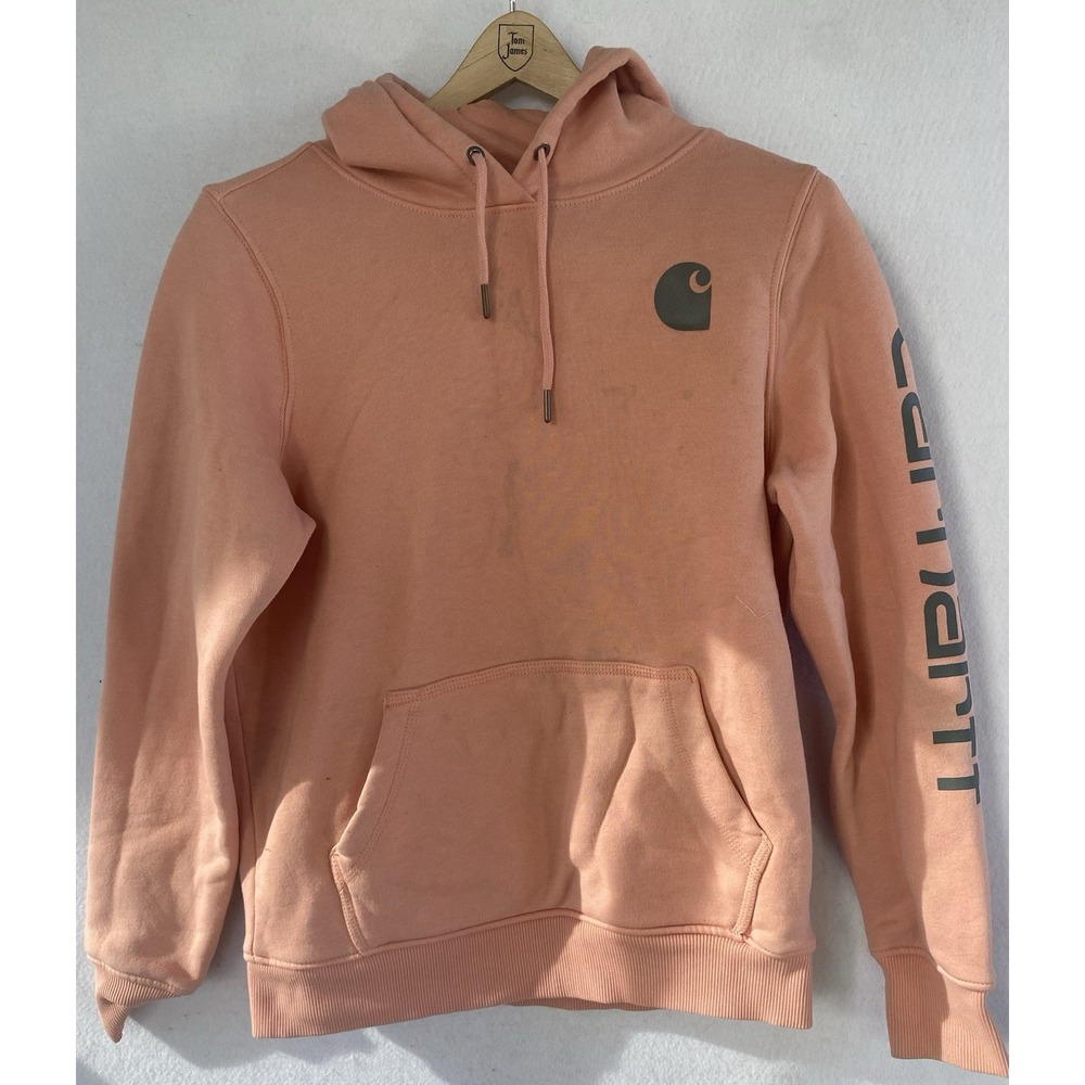 Carhartt Sweatshirt Pink Relaxed Fit Hoodie Logo Womens Small Comfort Travel